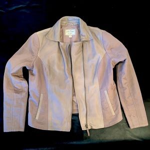 Lucky Brand Leather and Linen Jacket Tan